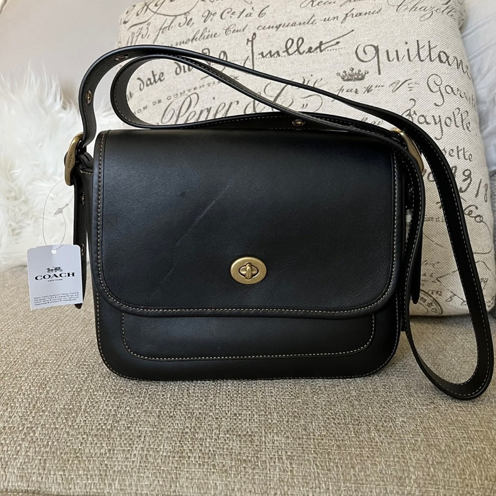 Coach Black Leather Crossbody Bag with Gold Hardware